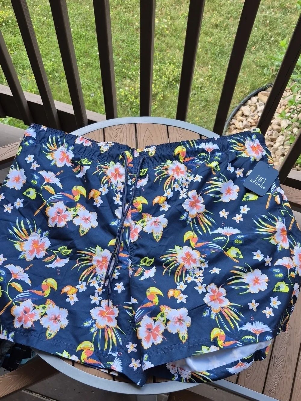 George 2X Navy Tropical and Toucan Swim Trunks Shorts - New